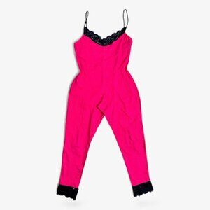 Pink Lace Trim Jumpsuit